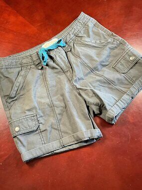 Womens Eddie Bauer Adjustable Waist Drawsting Khaki Green Cargo Shorts (32x6)